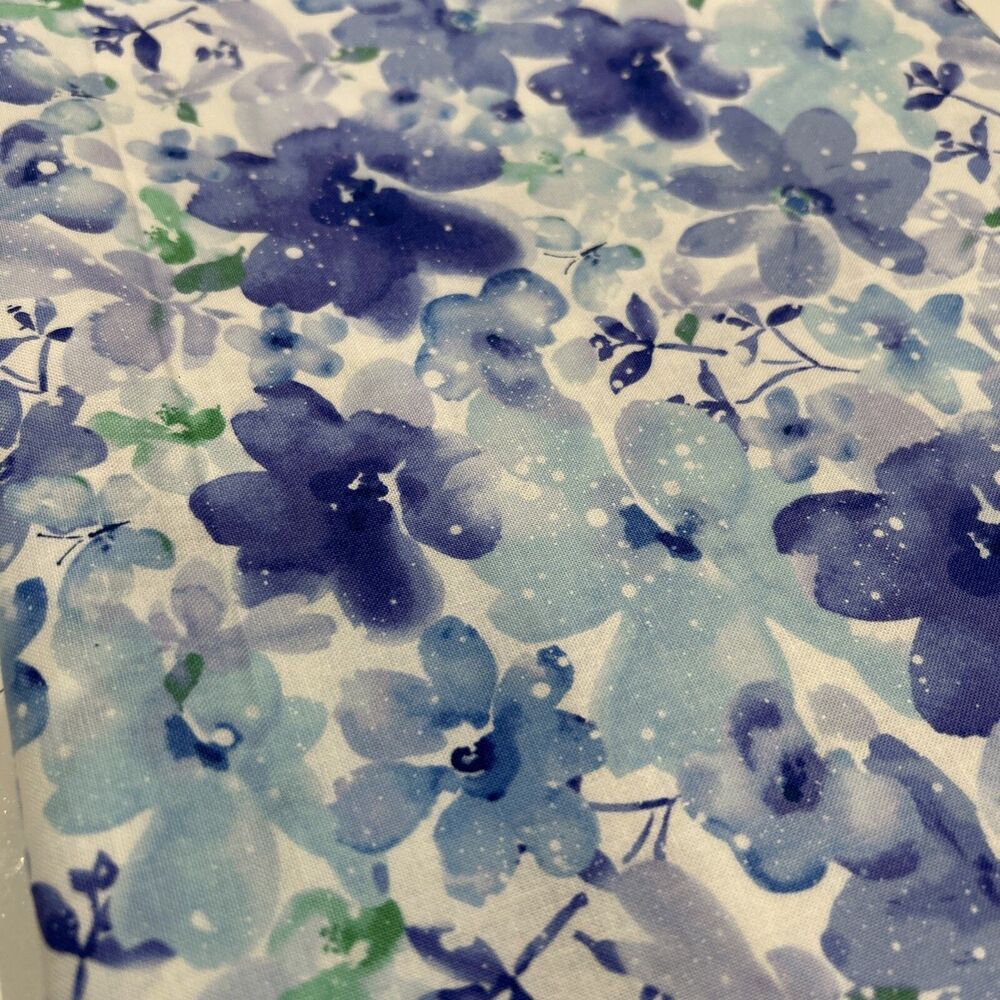 Kathy Davis Studio Fabric Cotton Quilting Craft Sewing Blue Floral Print 4 Yards